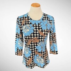 J. McLaughlin Catalina Floral Top Blouse 3/4-Sleeves